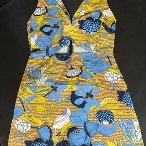 Zara Blue and White Sleeveless V-Neck Sundress